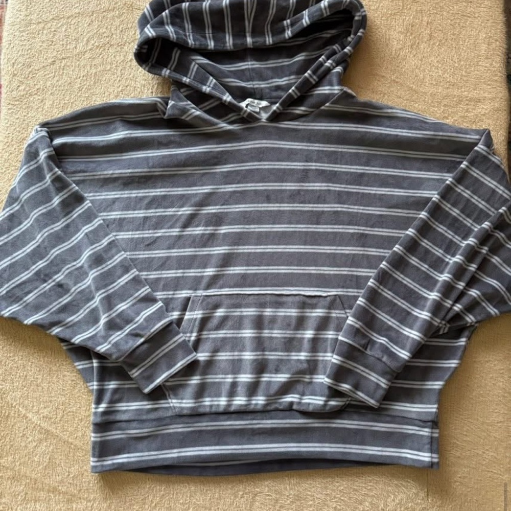 American Eagle Outfitters Charcoal and White Striped Hoodie